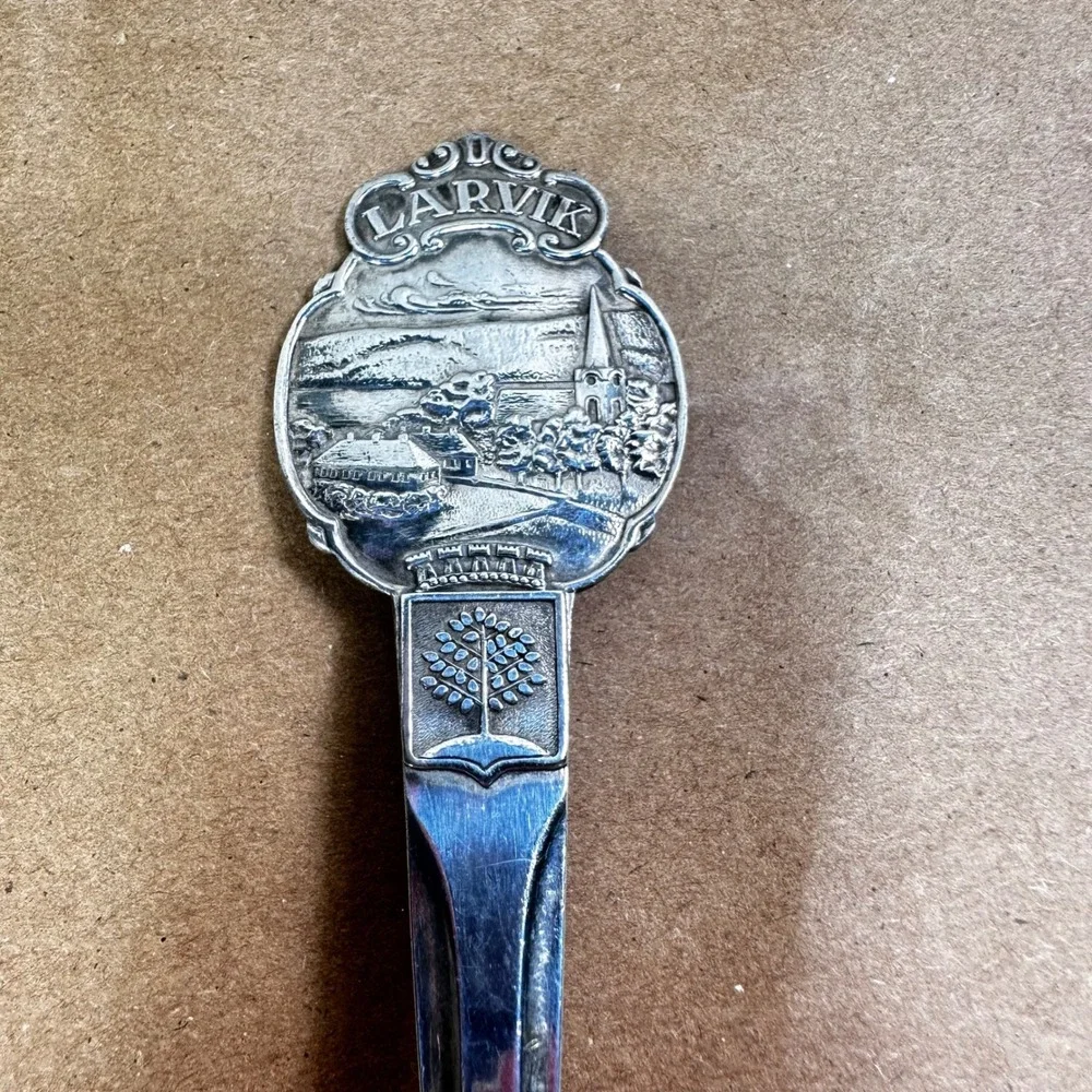 Vintage Larvik Norway 40 NM Silverplate Souvenir Spoon Scenic Collectible 5.75in
